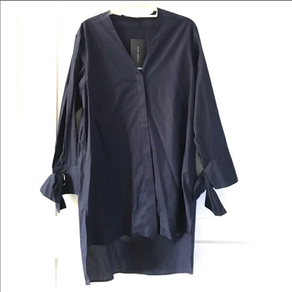 𝅺nwt Zara poplin dress bow detailed sleeves sz med - Picture 3 of 8